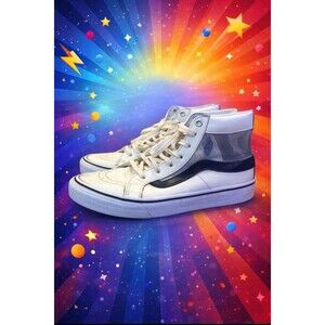 Vans Sk8 Hi Slim Cutout Mesh Shoes W Sz 7.5 M 6 White Patent Leather Sneakers